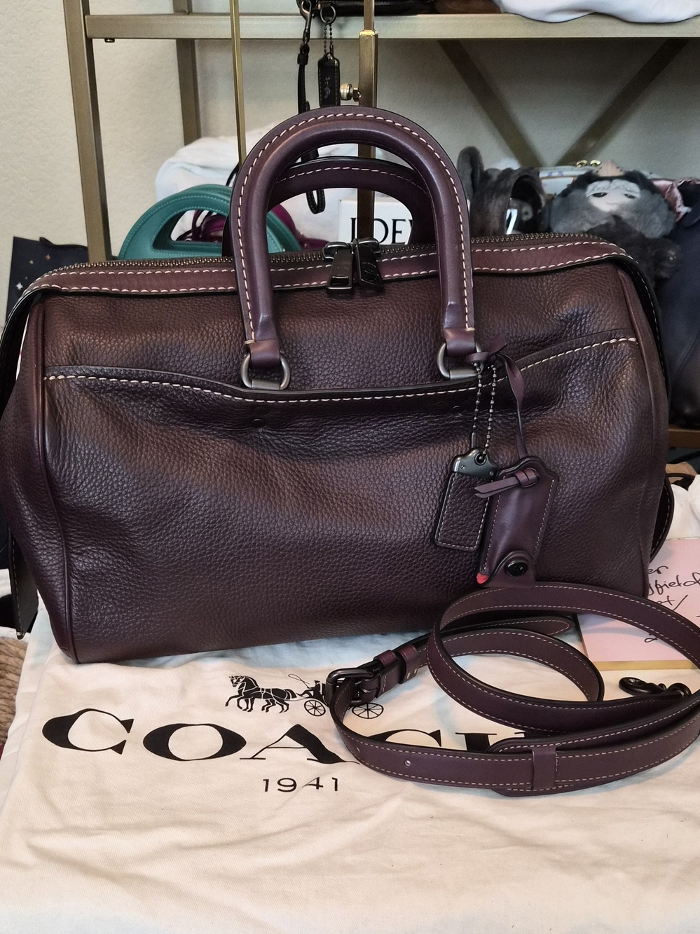 Coach Pebbled Leather Satchel in Plum